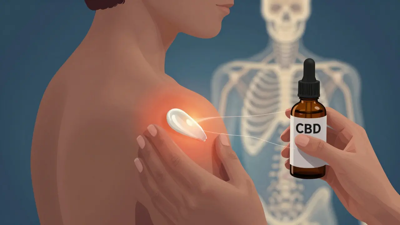 Dvě ruce aplikují CBD krém a olej pro kombinované účinky na bolest a celkové zdraví.