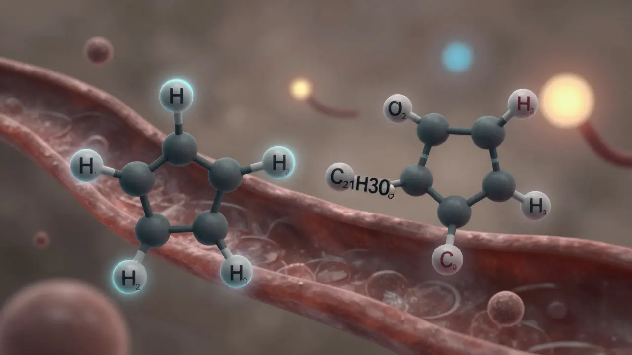 Molecular structures of H4CBD and CBD with hydrogen bonds and receptors