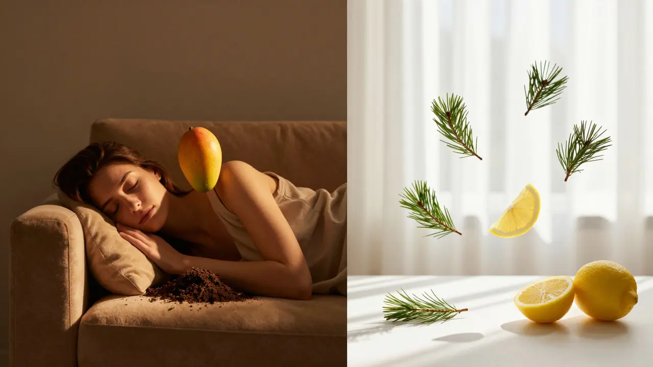 Kontrast mezi relaxačním a energizujícím prostředím díky různým terpenům.