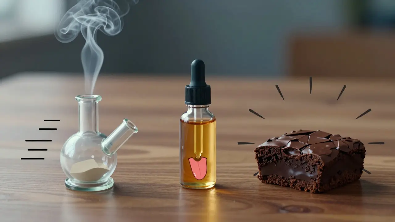 Porovnání kouření, tinktur a edibles na stole