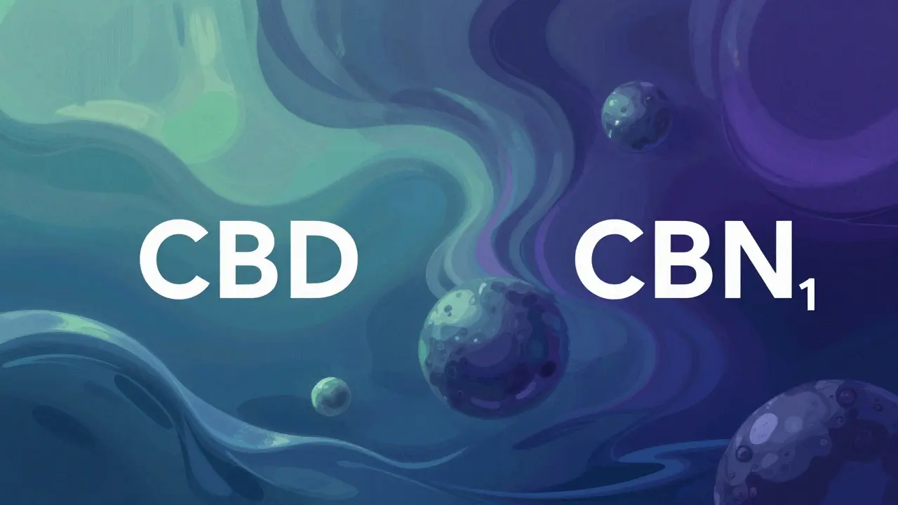 Abstraktní porovnání účinků CBD a CBN v modrých tónech
