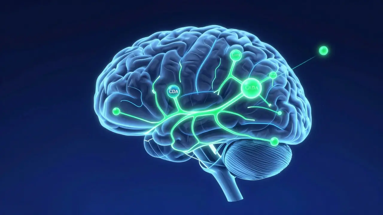 Abstraktní ilustrace mozku s neurony symbolizující klid