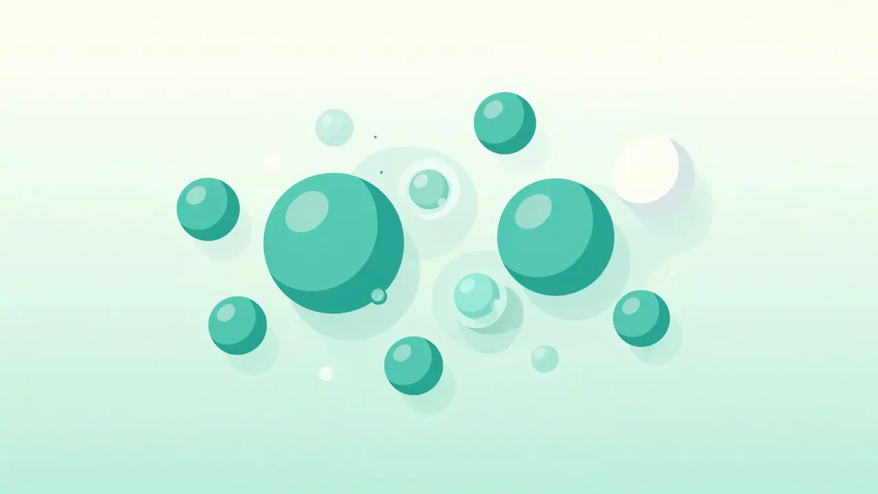 Abstraktní ilustrace nanotechnologií při emulgaci THC ve vodě