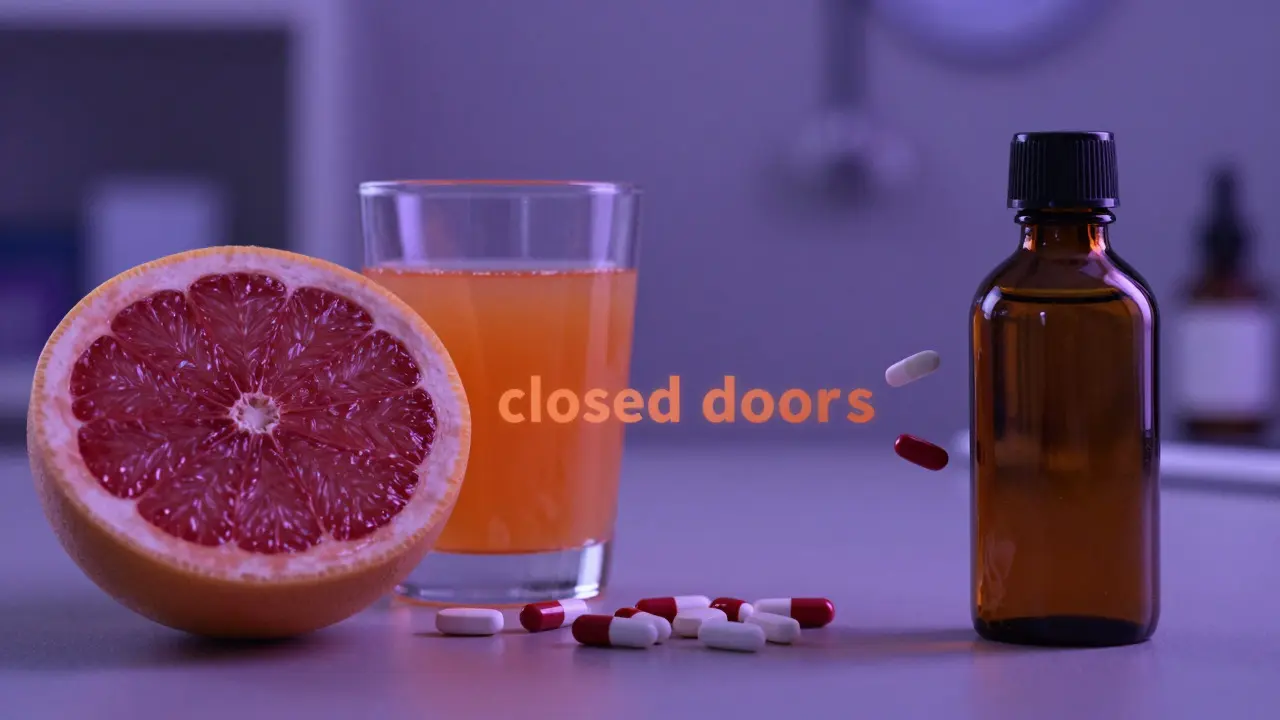 Grapefruit a CBD olej symbolizující rizikovou interakci