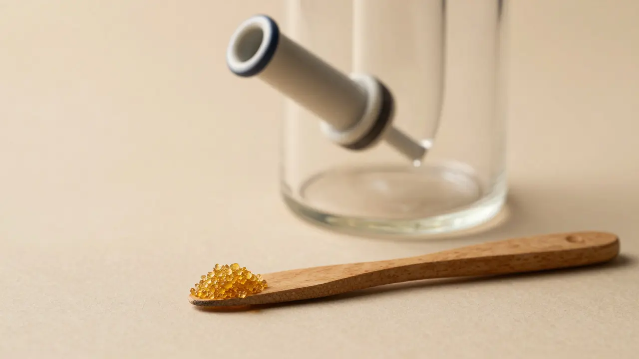 Kus CBD shatteru na dřevěném nástroji s dab rigem na pozadí