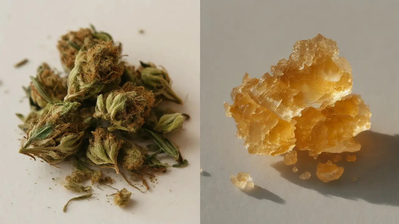 Porovnání sušených konopných květů a krystalického CBD crumble